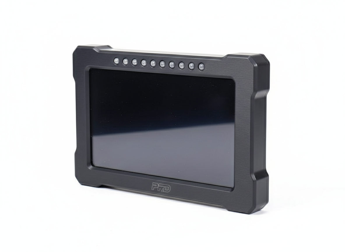 PRD GT 7 digital motorsport display showing RPM, MAP, AFR, CLT, and IAT on a color screen